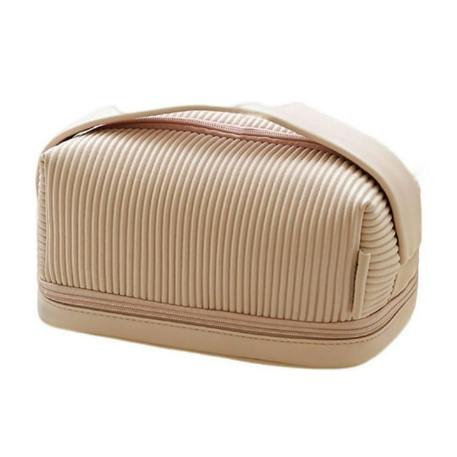 Cosmetic Bag Double Layer Smooth Zipper Solid Color Multipurpose Large Capacity Toiletry Bag Makeup Organizer for Outdoor
