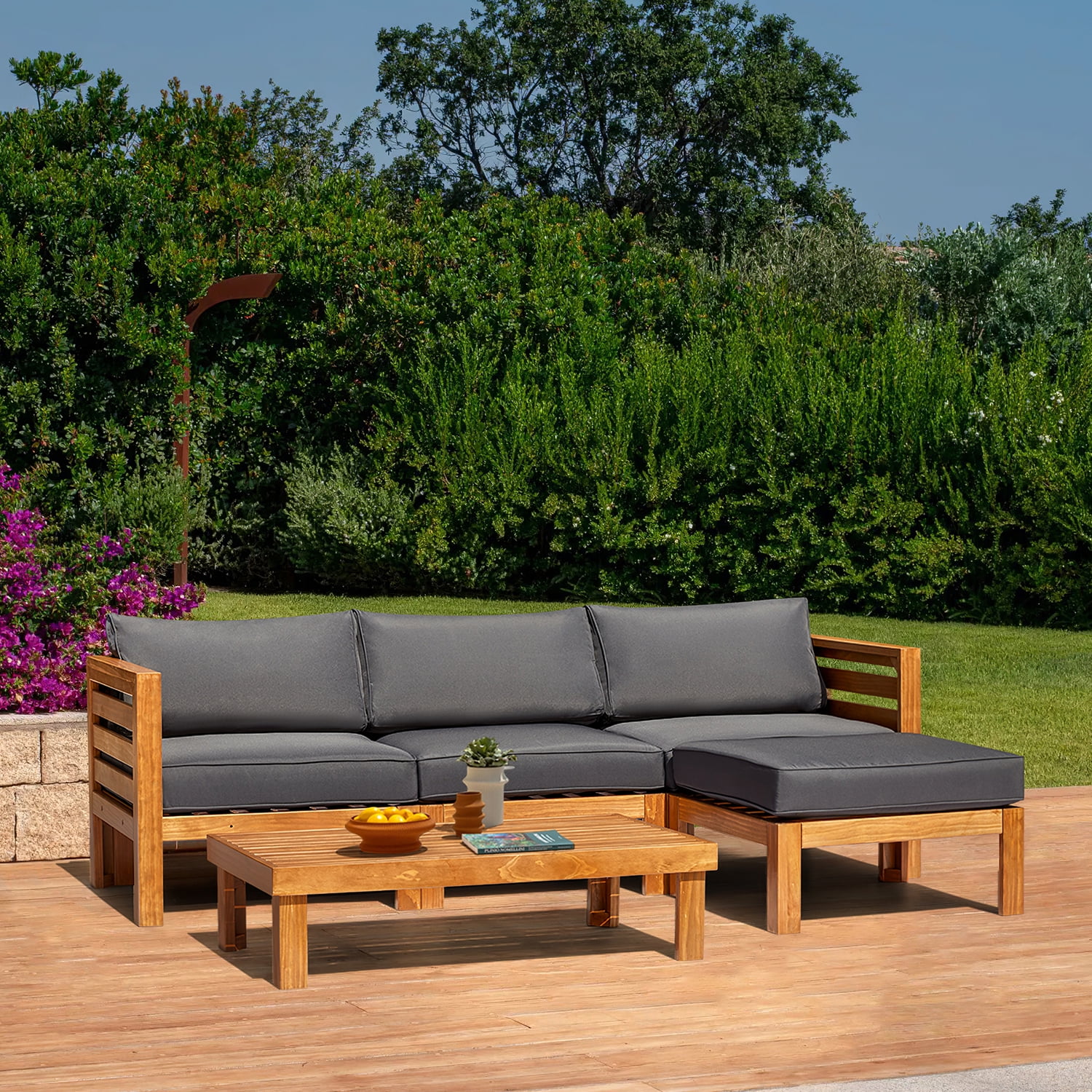 5Piece Patio Conversation Set,Wood Outdoor Sofa Set for Garden