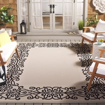 Safavieh Courtyard Ellie Oriental Indoor/Outdoor Area Rug, Sand/Black, 7'10" x 7'10" Square