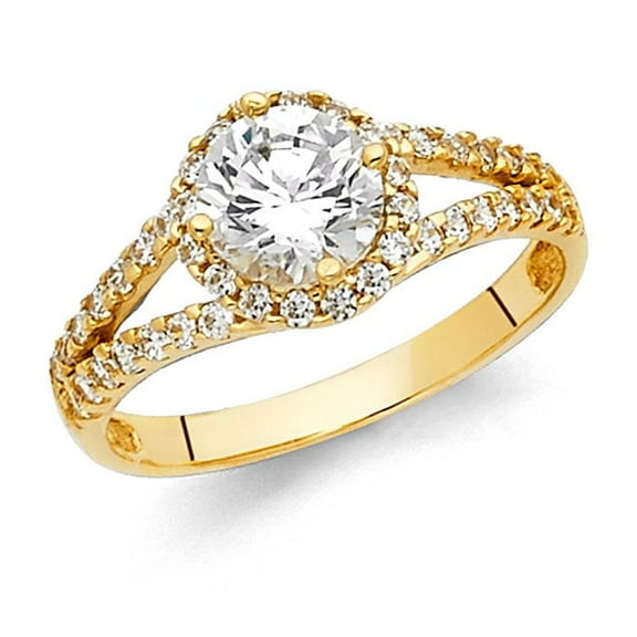 14k Yellow Solid Italian Gold CZ Fancy Round Halo Wedding Ring