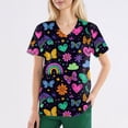 thumbnail image 3 of LHVUOA Plus Size Scrubs for Women Stretch Funny Kitty and Clouds Print Short Sleeve V Neck Working Uniform with Pockets, 3 of 4