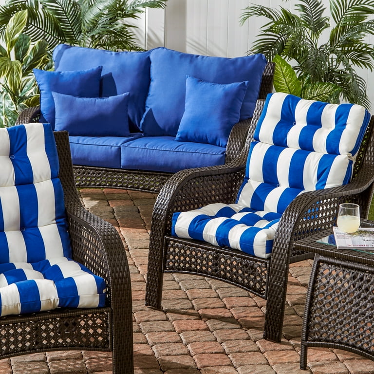 Cabana Blue Stripe Outdoor High Back Chair Cushion