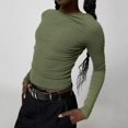 thumbnail image 2 of Gibobby Blusas Para Mujeres Camiseta de manga larga para mujer, cuello redondo, ajustada, sexy, básica（Verde， M), 2 of 5