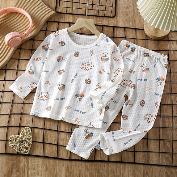 Tisuna Kids Fall Pajamas Set For Boys Fashion Graphic Print Long Sleeve Crewneck Tops And Pants Pjs 2 Pieces Sleepwear Set For Children Daily Wear Size 12-18 Months