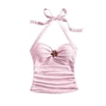 thumbnail image 5 of XIAONA Casual Tank Tops For Women Summer Sleeveless Solid Color Halter Open Back Crop Tie Back Slim Fit Floral Decoration Comfortable Soft Breathable Sexy Daily Basic Tops For Ladies,S, 5 of 6