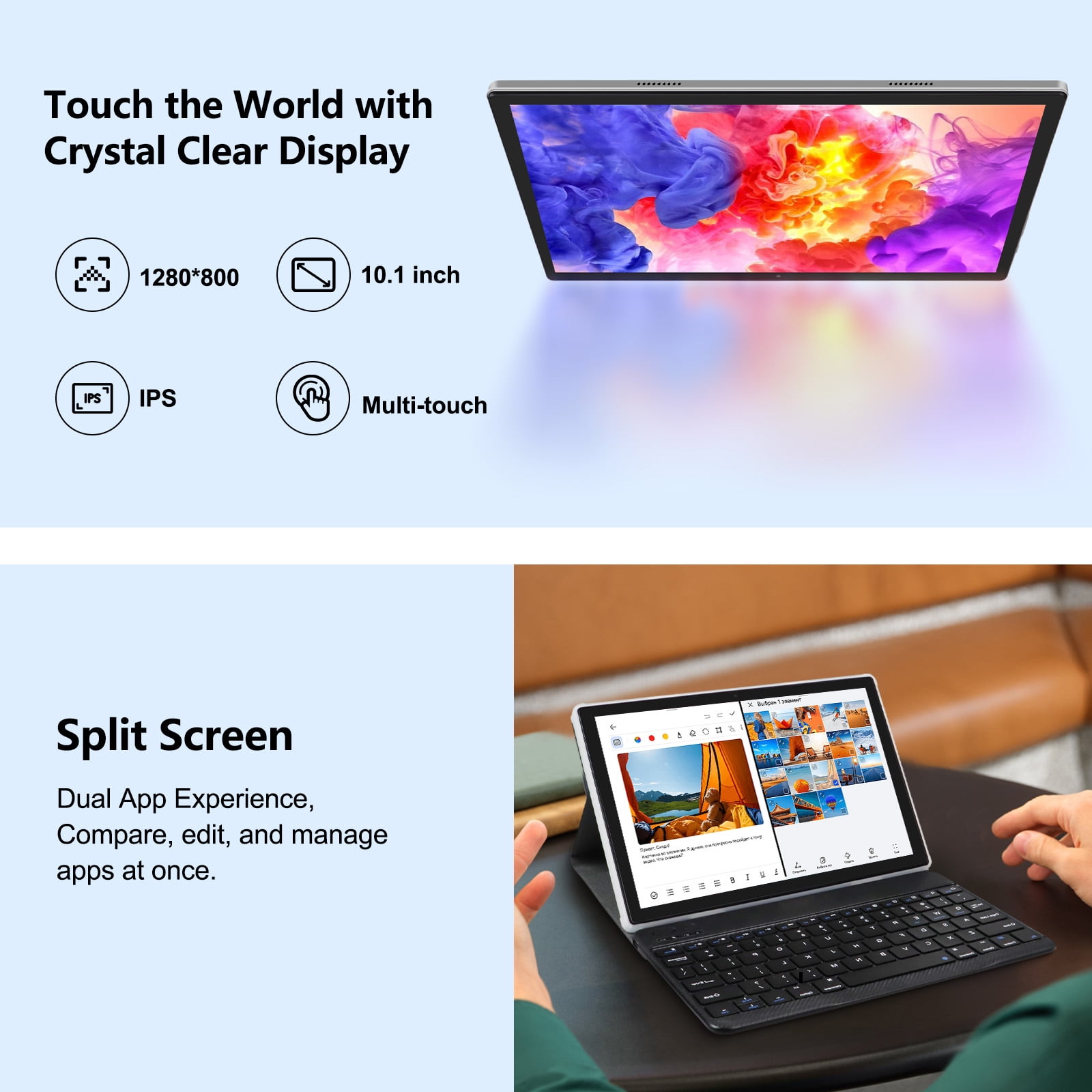 ATMPC Tablet, Android 14 Tablets 10 Inch, 12(4+8)GB RAM 128GB ROM, 1TB Expandable, Octa-Core Tablet with Keyboard, Mouse, Stylus, 1280 * 800 IPS, 6000mAh Battery, WiFi 6,BT 5.4, Dual Camera