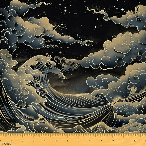 Castle Fairy Teenagers Japanese Style Fabric by the Yard 1 Yard,Starry Sky Home Decor Fabric by the Yard,Ocean Waves Room Decor Fabric by the Yard,Super Cozy Room Decor
