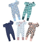 KaWaii Baby One-Piece Cotton Sleep N Play Bodysuits Sleepers Pajamas, Long Sleeve, 2-Way Zipper, 6-9 Months Pack of 5