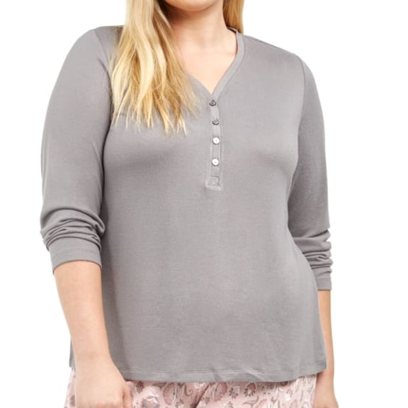 allbrand365 designer brand Womens Plus Size Henley Top,Grey,2X