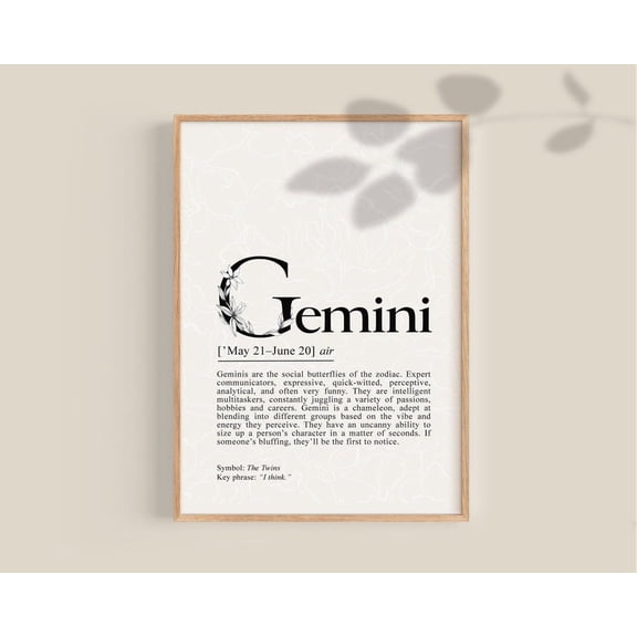 Gemini Definition Wall Art Poster Zodiac Inspired Birthday Or Astrology Gift Decor Home Decor UNFRAMED Poster, Wall Art for Decor, Present, 8x12