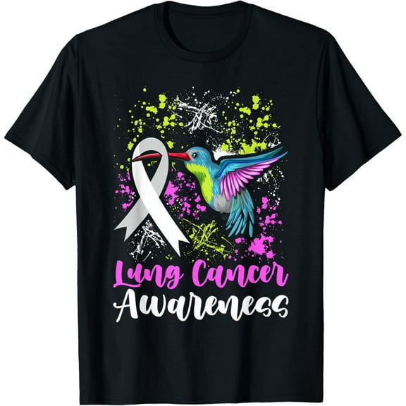 White Ribbon Lung Cancer Survivor Lung Cancer Awareness T-ShirtMen and women, Black T-shirt, size: Extra large