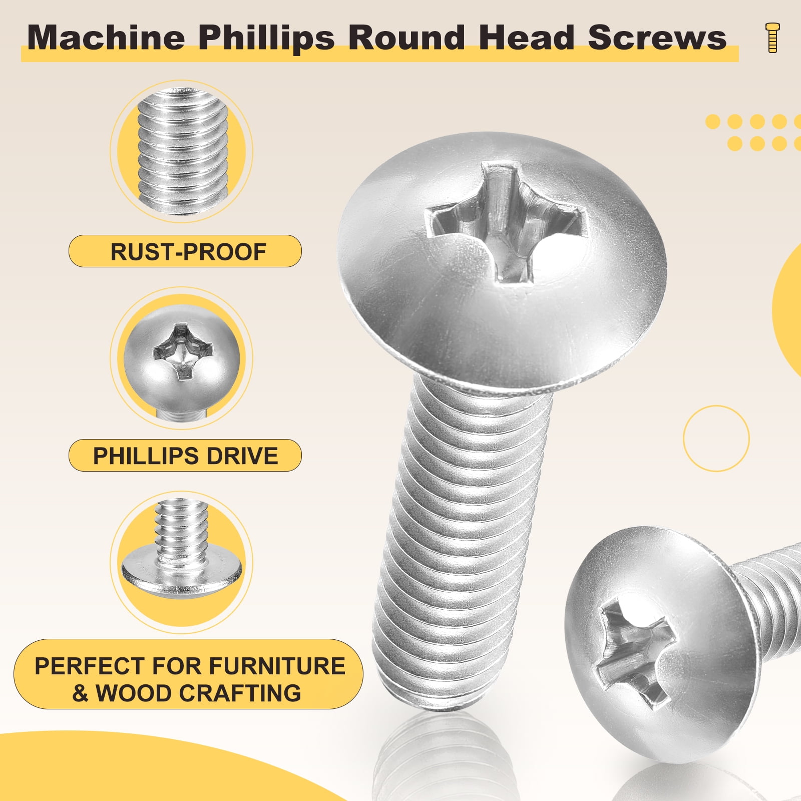 Uxcell Phillips Cross Flat Round Head Machine Screw Kit with Lock Nut (M5-0.8x25) 80Pcs, Stainless Steel Fasteners