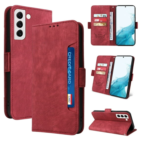 Allytech for Samsung Galaxy S22 5G Phone Case, Premium PU Leather Card Holder RFID Blocking Shockproof Kickstand Flip Magnetic Closure Slim Wallet Protective Case Cover for Samsung S22 Phone, Red