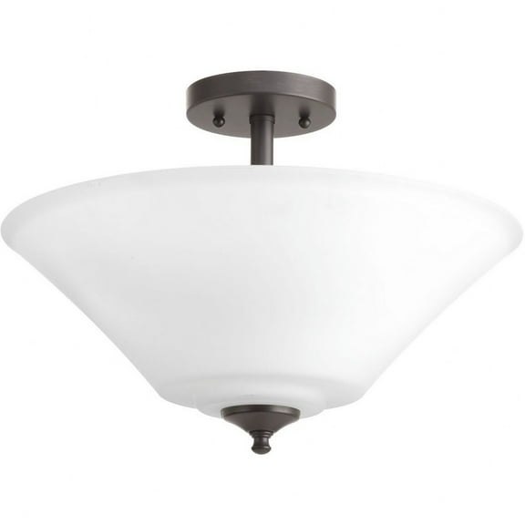 Progress Lighting Joy Collection 3-Light Semi-Flush Fixture, Antique Bronze, White Etched Glass Shade