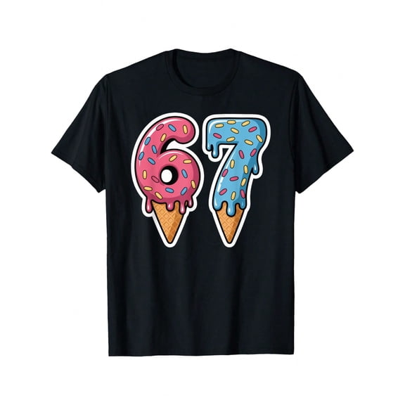 Funny 67th Birthday Ice Cream Cone Graphic Unisex Short Sleeve Casual T-Shirt