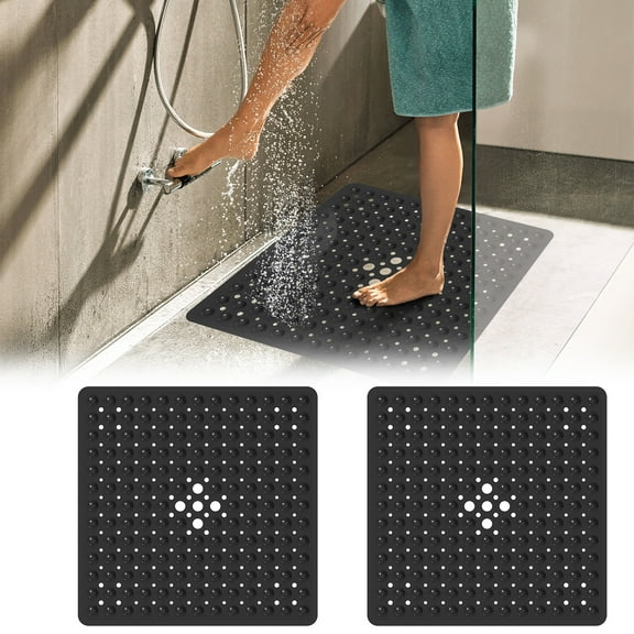 Bath Tub and Shower Mats Non Slip Easy to Clean Square Shower Bathtub Mat Comfortable Shower Stall Floor Mat Bathtub Mat with Drain Holes for Bathroom