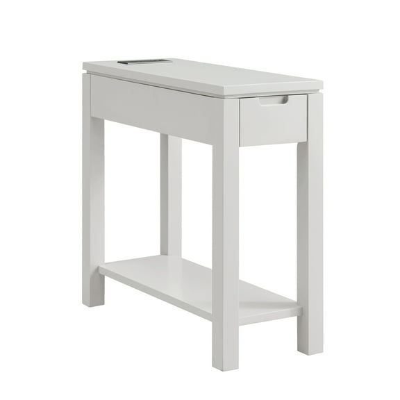 Leick Home Cade Wood End Table with Drawer and AC/USB Outlet, Gray