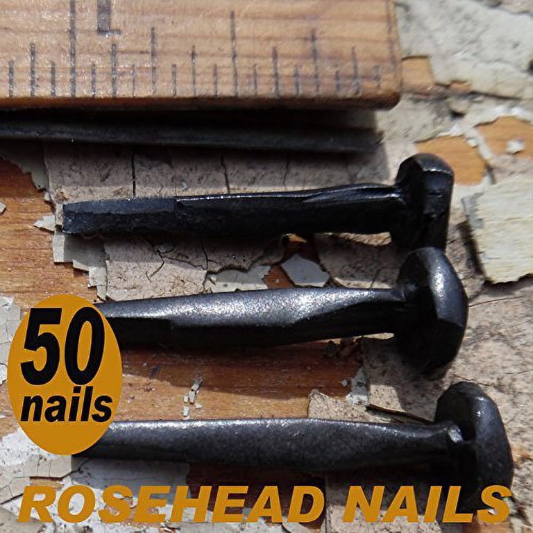 50-Pack 1" Steel Decorative Rose Head Nails – Antique Wrought Head, Black Oxide, Craft Forged In USA