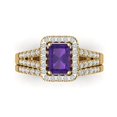 thumbnail image 2 of Clara Pucci 18K Yellow Gold Emerald Cut 1Ct Natural Amethyst Engagement Ring + Matching Band - Luxury Box Included, 2 of 7