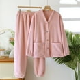 thumbnail image 2 of Bixock Women Fall and Winter Pajamas Set,Women Pajams Two-piece Set,Casual Pajamas Set for Women Solid Color Winter V-Neck Long Sleeve Button Pocket Pants Thermal Fleece Lined Pajamas Set, 2 of 5
