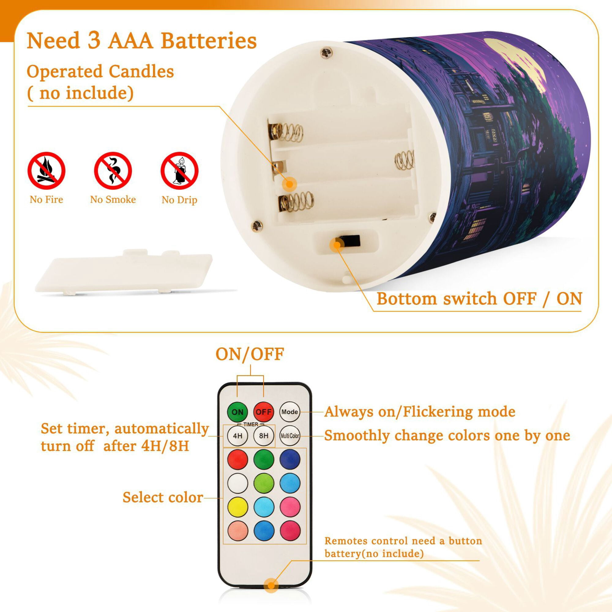 Yayeee Flameless Candles with Remote Flickering Battery Operated Multi Color Changing, Purple Street