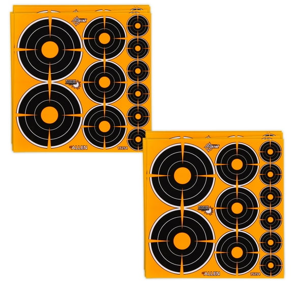 Ez Aim Adhesive Splash Reactive Paper Shooting Targets, Circle, 12-Sheets, Black & Orange, Multi Size, 2 Pack