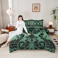 thumbnail image 6 of Manfei Tribal Damask Flower Full Size Comforter Sets, Green Black Mandala Bedding Comforter Set, Western Bohemian Theme Reversible Bedding Sets, Breathable Home Decor, 3-Piece, 6 of 9