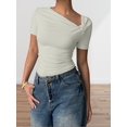 thumbnail image 5 of Women'S Off the Shoulder Tops Bo-W Y2k T Shirt Short Sleeve Fitted Summer Tee White XL, 5 of 7