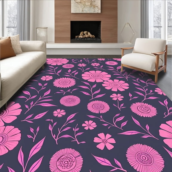 Flatwoven High Traffic Area Rug, Floral Delight, Non Slip, Stain Resistant, Washable Area Rugs for Living Room, Bedroom(Pink, 4X6)