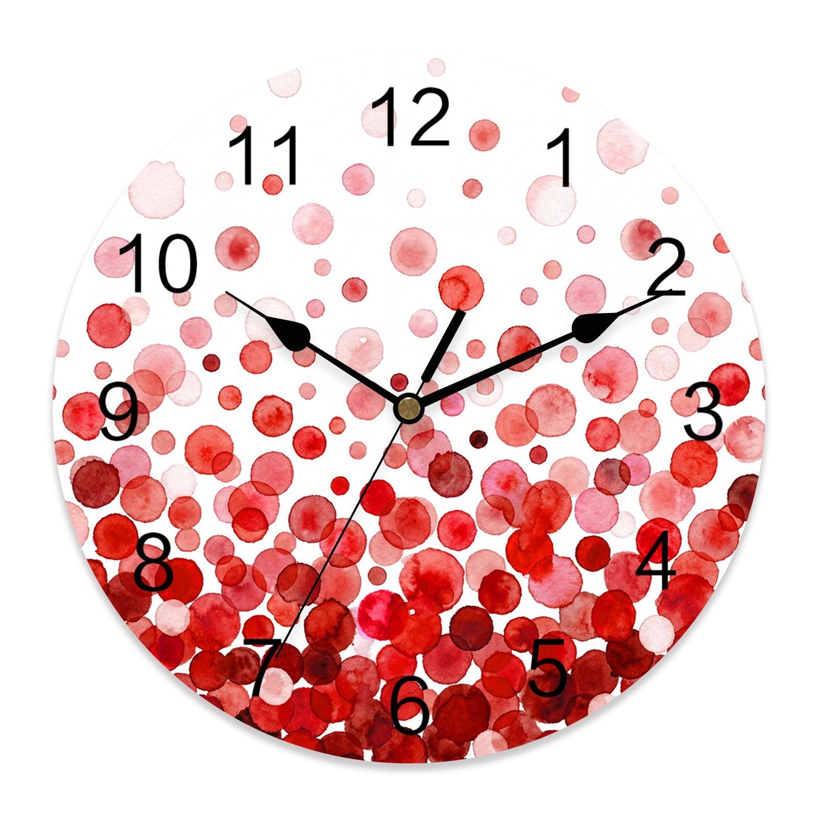 Wall Clock 14 Inch Red Polka Dots Round Silent Decorative Wall Clocks Battery Operated for Living