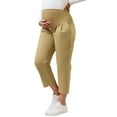 thumbnail image 4 of Pantalones de maternidad de algodón para mujer INSPIRE CHIC, con pliegues, sobre la barriga, rectos, con cintura elástica y bolsillo, para el embarazo, talla XL, color caqui, 4 of 6