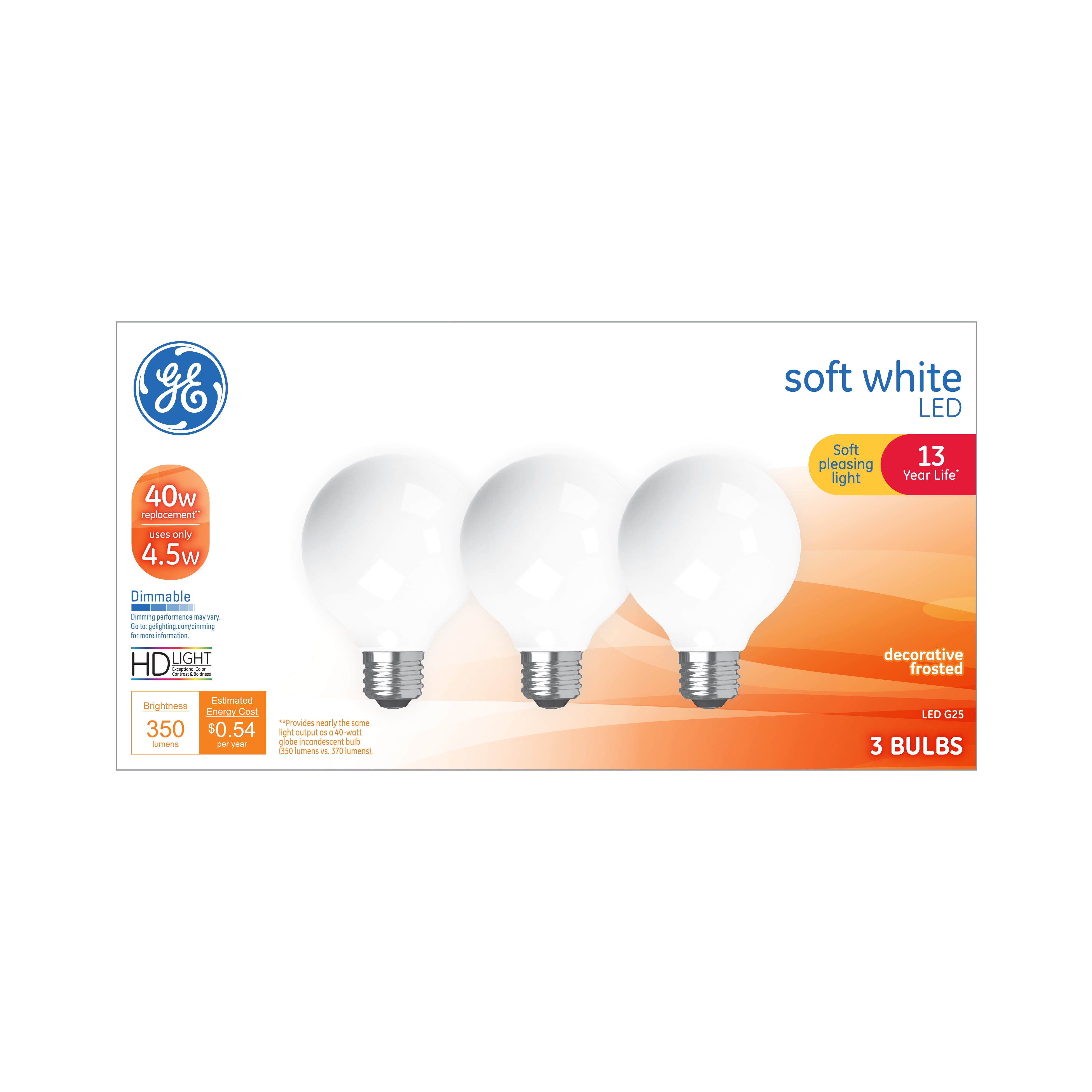 4Pk G25 LED Globe Light Bulbs,60W Equivalent 5000K Daylight White Eye-friendly 