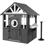 Ktaxon Wooden Outdoor Playhouse Lemonade Stand w/ Split Door, Pretend BBQ Grill Set, 50pcs Accessories, Ages 3-8, Gray