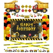 REZIPO Construction Birthday Party Supplies Dump Truck Party Decorations Kits Set with Foil Balloons, Balloons Garland, Backdrop, Tape, Cake Toppers, Signs for Kids Birthday Party 84 Pack