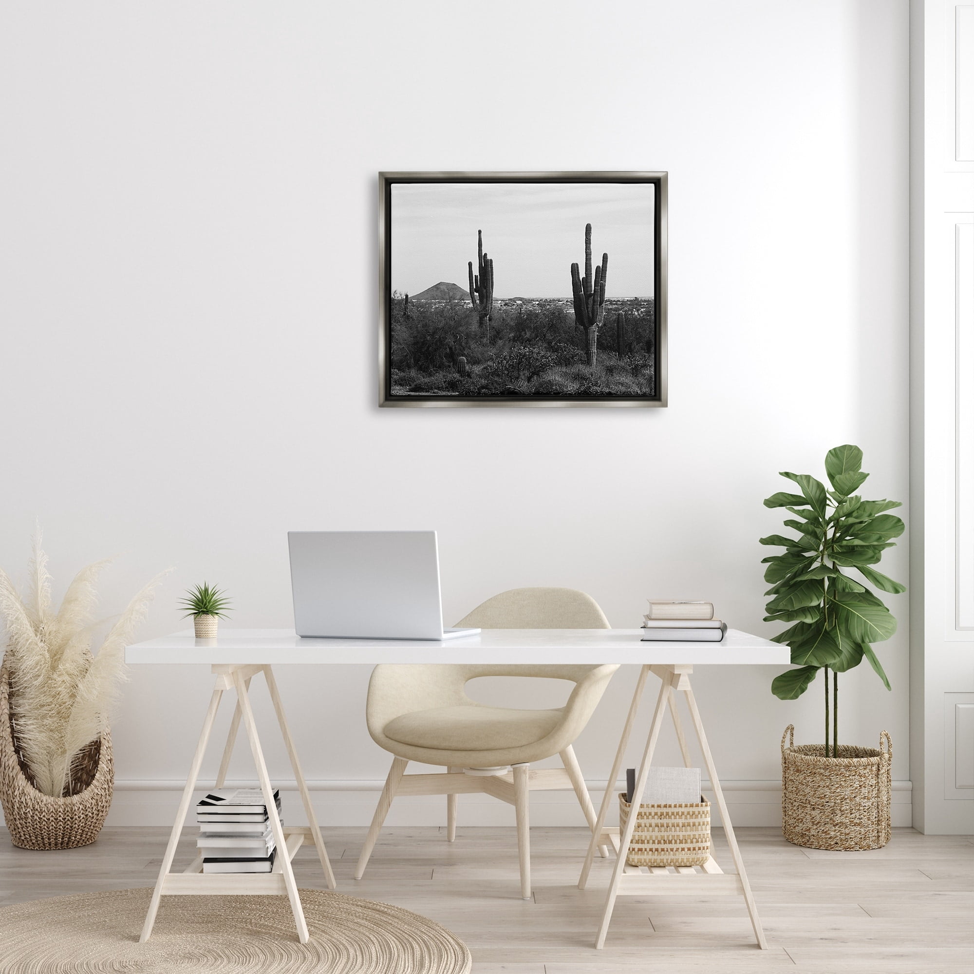 Stupell Industries Desert Cactus Arid Vegetation Monochrome Nature Photography Photograph Luster Gray Floating Framed Canvas Print Wall Art, Design by Graffitee Studios