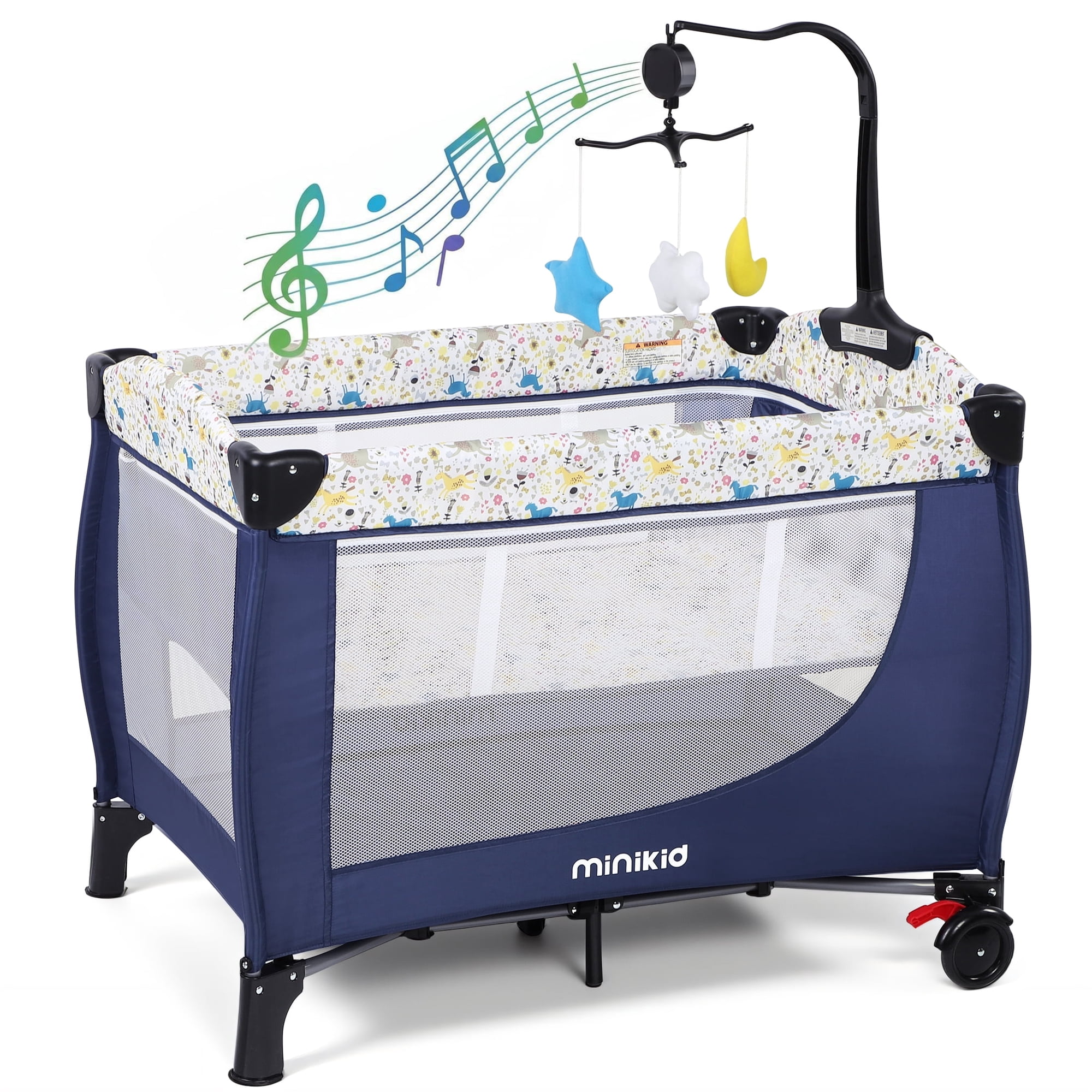 Vipuse Nursery Center Playard with Bassinet Music and Toys, Baby Playpen for Newborn to Toddlers,Blue