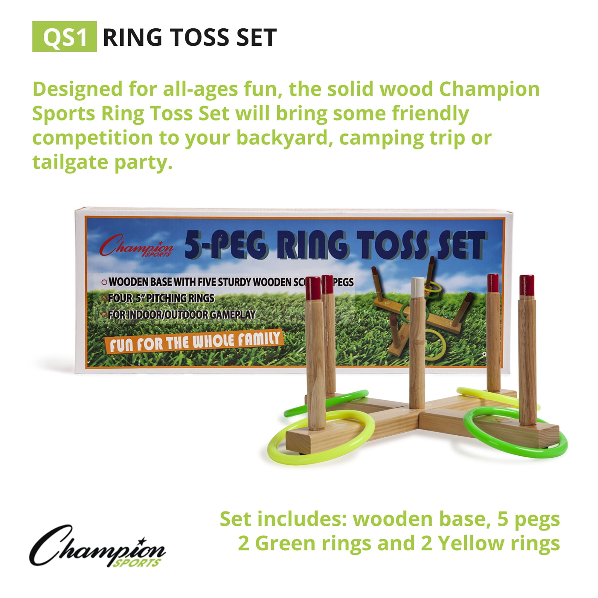 Champion Sports QS1 Wooden Ring Toss Set,Classic