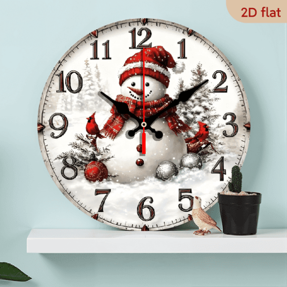 Snowman in the Snow MDF Wood 10in Round Wall Clock, Silent Non-Ticking Battery Operated, Modern Home Decoration Art, Excellent Gift for Halloween Easter Christmas