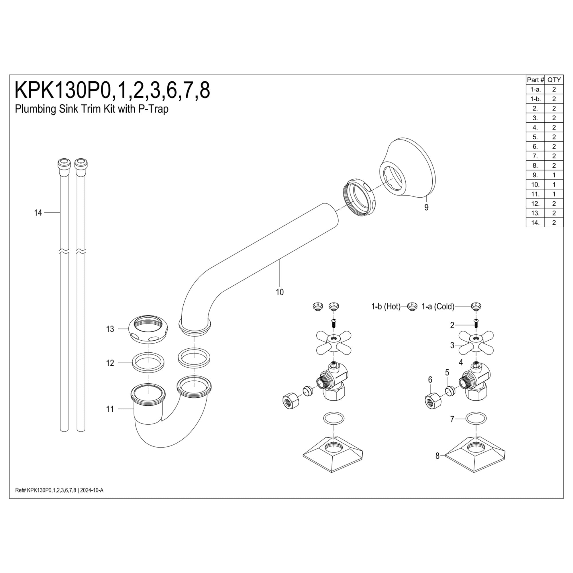 Kingston Brass KPK130P2 Trapeze Modern Plumbing Sink Trim Kit with P-Trap, Polished Brass