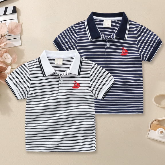 SHenli Boys Polo Shirts 4T Button Closure Letter Print Short Sleeve Pocket Shirts Cotton Pullover Tops T-Shirt Boys & Girls Shirts