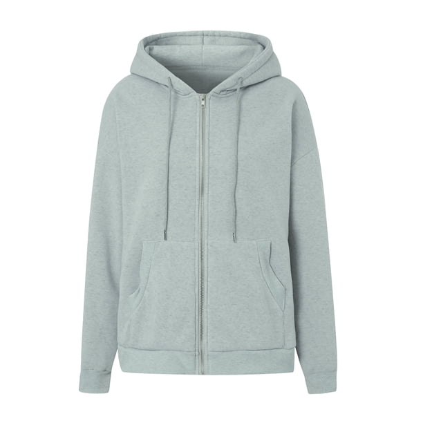 Lucakuins Abrigo Estilo Suelto para Mujer, Color Sólido Cremallera Frente Abierto Chaqueta con Capucha y Bolsillos, Negro/Marrón/Gris Lucakuins moda
