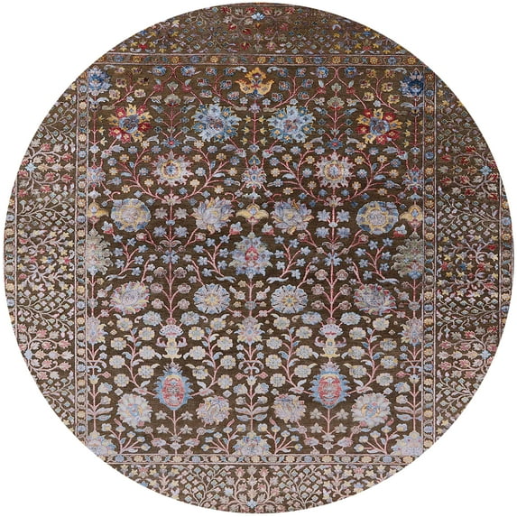 Ahgly Company Machine Washable Indoor Round Industrial Modern Red Brown Area Rugs, 8' Round