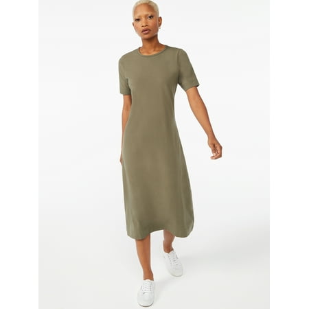 Free Assembly Women's Fit And Flare Midi T-Shirt Dress