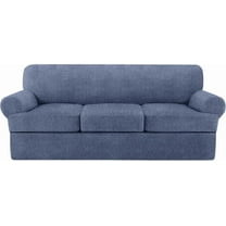 4-Piece T Cushion Sofa Covers - Blue Gray, 3 Individual T-Shape Seat Covers, Soft Protectors for 3-Cushion Couch