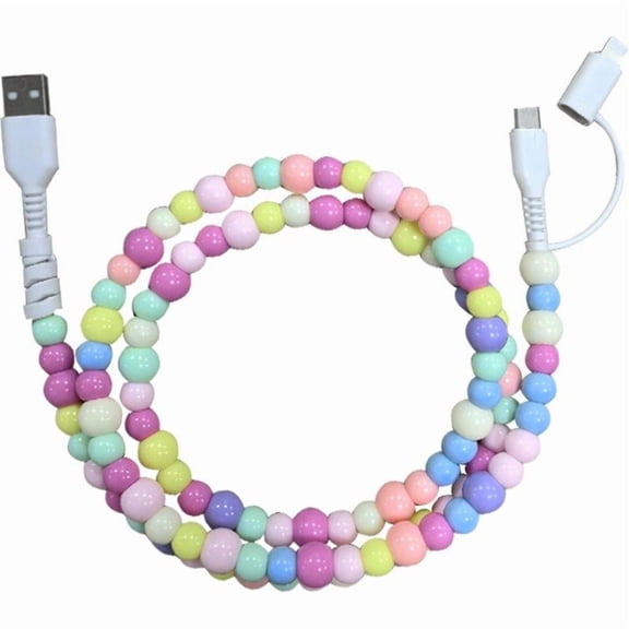 2025 New Beaded Charging Cord, 2 in 1 Bead Charger Cord, Colorful Pearl Dazzle Bead Phone Charge Cable, 33ft USB Cable Type C for Most Smartphones& Electronic Devices