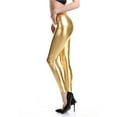 thumbnail image 4 of Glisme Womens Pants Stretchy Leather Leggings Pants Black High Waisted Tights Trend Trousers Gold, 4 of 7
