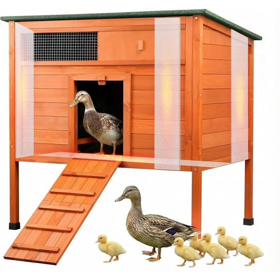 Insulated Duck Coop Weatherproof Wooden Outdoor Duck House for Outside Small Animal Pet Hutch with Asphalt Roof Elevated Legs