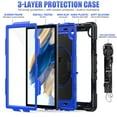thumbnail image 3 of Dteck Heavy Case for Samsung Galaxy Tab A8 10.5 inch 2022 Tablet SM-X200/X205/207 with Built-in Screen Protector, Rugged Shockproof Kickstand Case with Shoulder Strap / Rotate Hand Strap,Black + Blue, 3 of 6