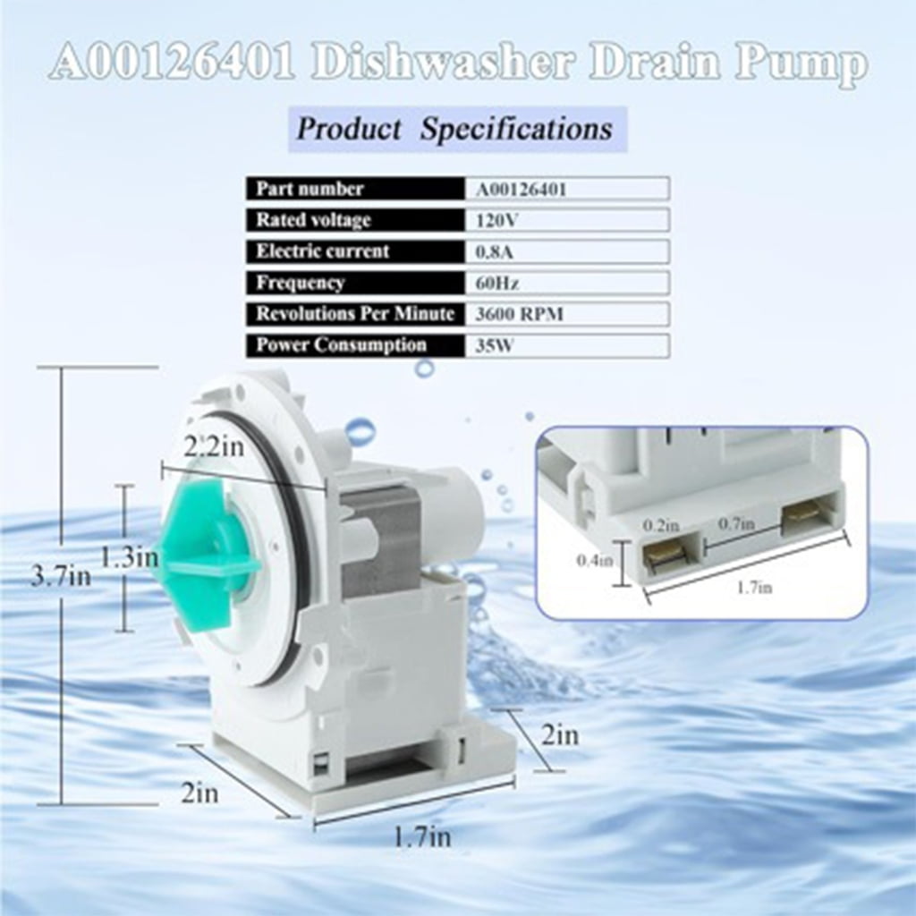 Sinyiin A00126401 BPX1-90E Dishwasher Drain Pump Assembly Replacement for FFCD2413UB2A FFCD2413US2A AP5690431 154736201