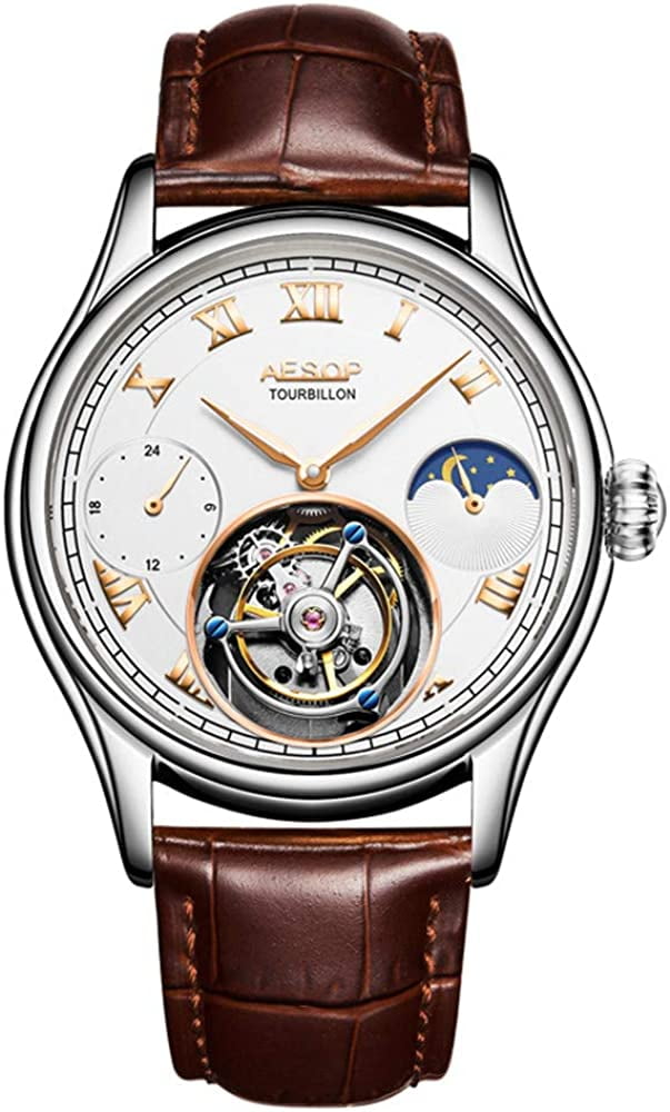 AESOP Real Tourbillon Skeleton HandWind Mechanical Wrist Watch Men